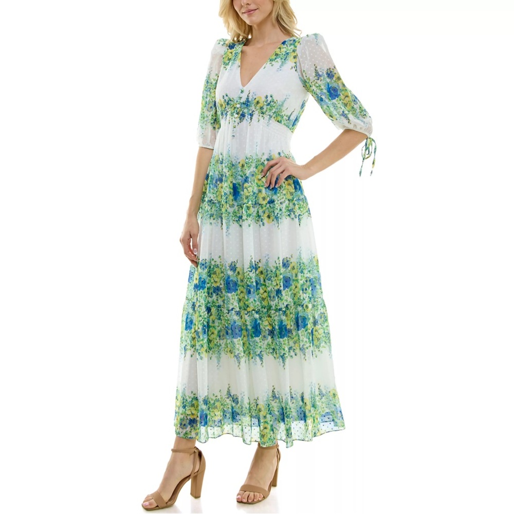 Floral Maxi Dress in Blue and Green - Taylor